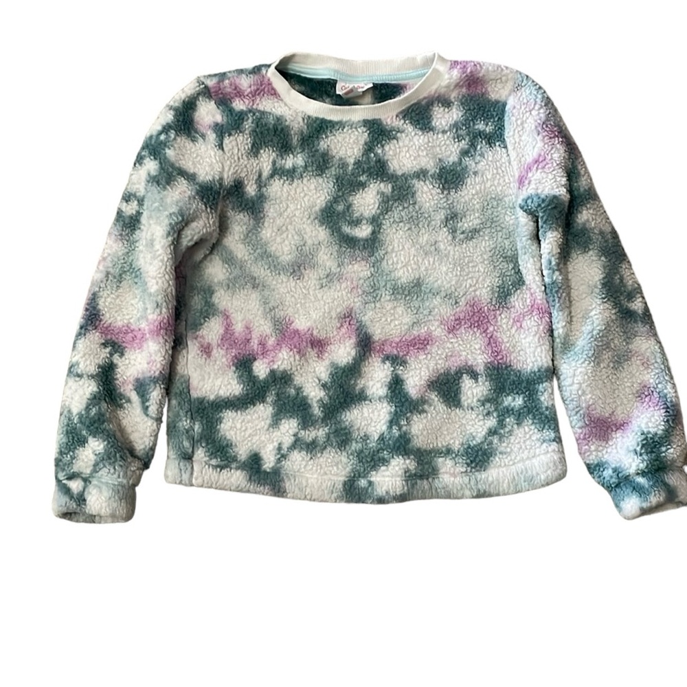 CAT & JACK UEC Size Medium (7/8) fleece crew neck sweater tie dye cream green